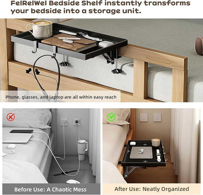 Foldable Bedside Shelf, Extra Large Floating Tray Table for Dorm Room & Bunk Bed, Side Table with 3 Cord Holes,College Dorm Room Essentials for Max 15.6" Laptops (15.7" x 11.8", Black)