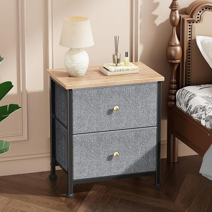 DUMOS Nightstand Small Dresser with 2 Fabric Drawers Side Tables Bedroom End Table Kids Bedside Storage Furniture for 20 inch Tall Night Stand for Closet, Entryway, College Dorm, Blue 2Pack