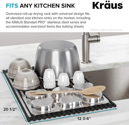 Kraus Multipurpose Over-Sink Roll-Up Dish Drying Rack, Colander and Trivet in Black, KRM-10BLACK (Pack of 4)