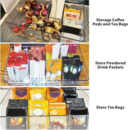 Coffee Pod Holder Storage for Counter, Clear Organizer for K Cup, Compatible with Nespresso OriginalLine VertuoLine Capsules & Keurig, Acrylic Coffee Pods Holder with Lid - Clear