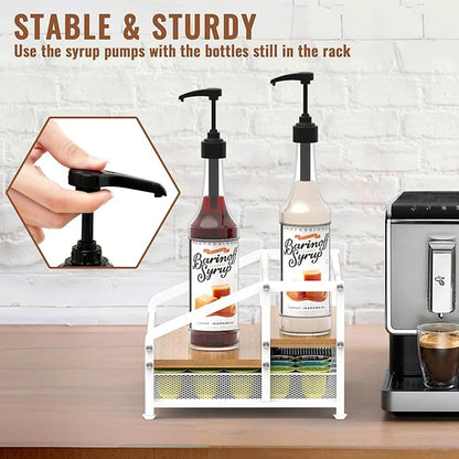 Alyoen Coffee Syrup Organizer Rack, 3-Tier Coffee Station Organizer for Countertop, Coffee Bar Organizer with 35K Cup Storage Basket, Coffee Syrup Holder Stand for Coffee Bar Accessory - White
