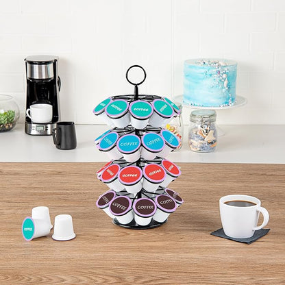 Restaurantware Restpresso 7.8 x 13.7 Inch Coffee Capsule Holder 1 Durable Pod Carousel - Holds 36 K-Cups 360-Degree Rotatable Iron Espresso Pod Organizer 4 Tier Pods Not Included