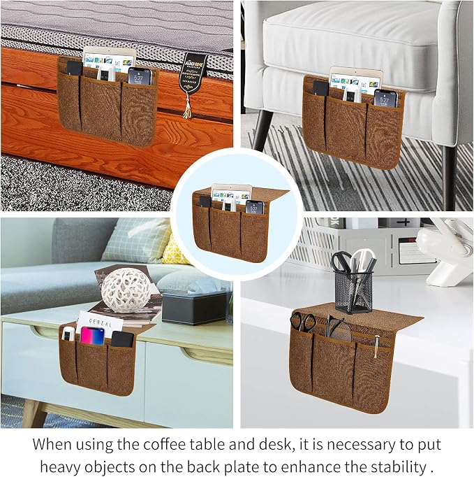 Bedside Caddy Bedside Storage Organizer Magazine Phone Tablet iPad Remote Holder, Organizer Caddy for Home College Dorm Bed, Sofa, Bunk Bed (Chocolate)