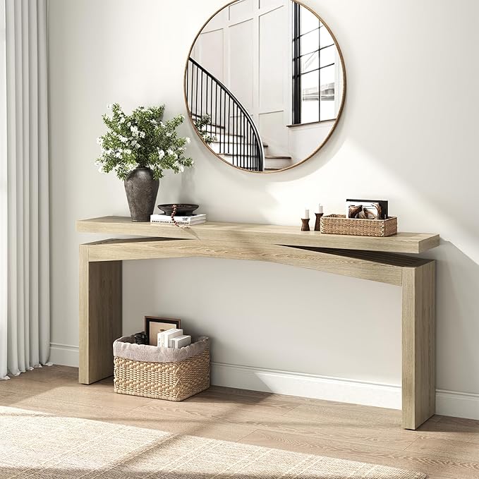 63-Inch Console Table Behind Sofa Rustic, Long Foyer Tables for Entryway Narrow, Modern Farmhouse Couch Table Wood for Hallway, Living Room, Home, Entrance, Light Tan Wood