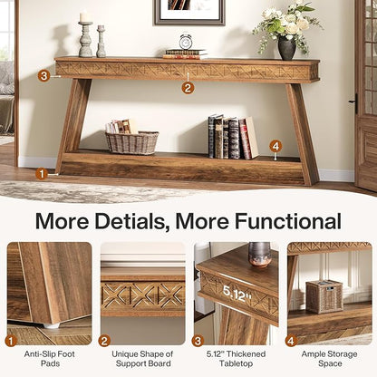 Tribesigns 70.9 Inch Extra Long Console Table, Wood Entryway Table with Storage, Narrow Long Sofa Tables Behind Couch, Farmhouse Style Entry Table for Living Room, Entrance, Hallway, Rustic Brown