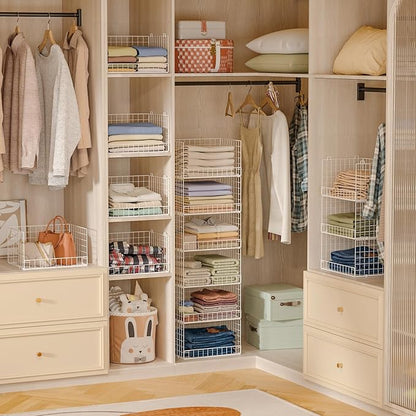 Yociyoga 6-Tier Stackable Closet Organizers and Storage Shelves, Closet Shelf Organizer Basket Bins, Foldable Sweater Storage for Clothes Organizer System, White（Patent No. 30022416）