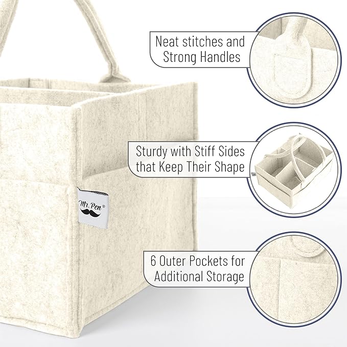 Mr. Pen- Baby Diaper Caddy Organizer, 2 Pack, Beige, Nursery Storage Bin and Car Organizer for Diapers and Baby Wipes
