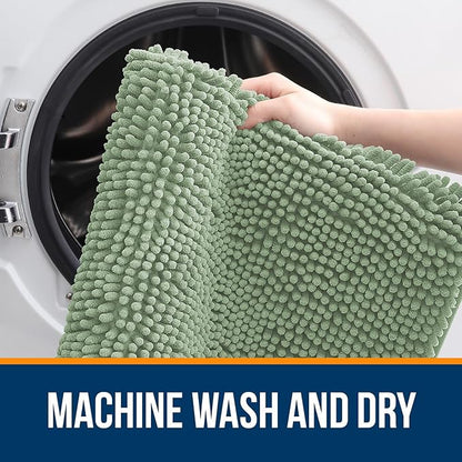 OLANLY Toilet Rugs U-Shaped 24x20, Extra Soft Absorbent Chenille Contour Bathroom Rugs for Toilet, Dry Quickly, Machine Washable, Non-Slip Bath Mat, Sage Green