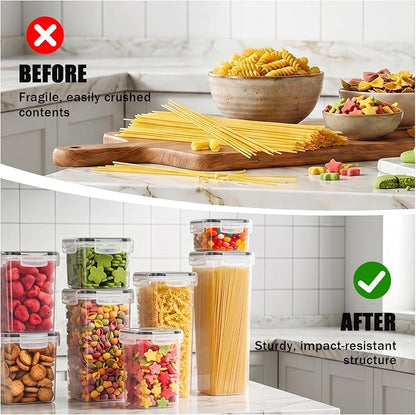 15PC Pantry Storage Containers, Airtight Food Storage Containers with Lids, BPA Free Kitchen and Pantry Organization and Storage Set for Pasta, Dry Food, Flour and Sugar, Cereal