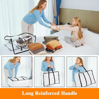 Vieshful 3 Pack Clear Clothes Storage Bag, 40L Plastic Blanket Storage Bag with Zipper, Foldable Closet Organizer, Moving bags for Comforter, Blanket, Bedding, Duvet, Toys