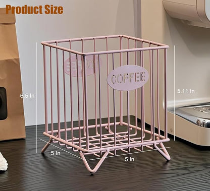Coffee Pod Holders for Counter, Nespresso Pods Holder, K-Cup Holder, Metal Coffee Pod Basket, Espresso Pods Organizer, Countertop Organizer for Keurig Kcups & Espresso Capsules (Pink)