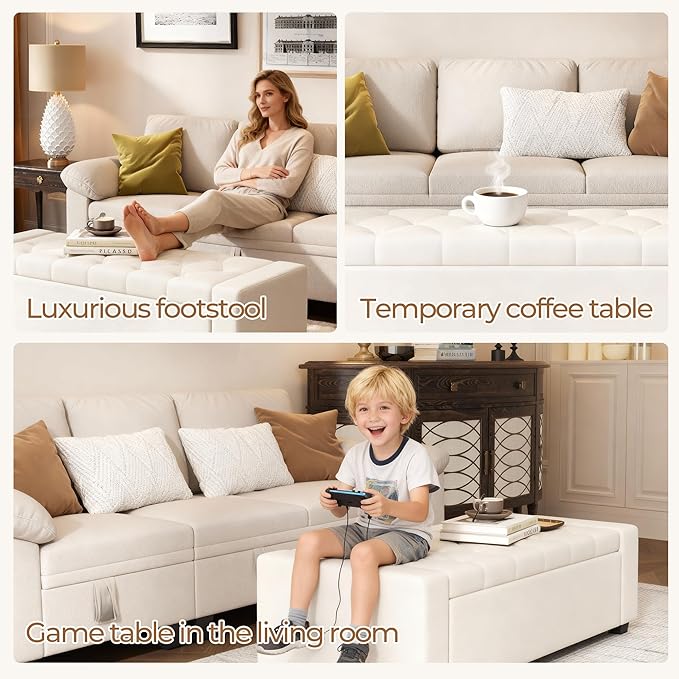 Ottoman with Storage Bench,Large Storage Ottoman Entryway Benches Ottoman Bench with Cushion and Safety Hinge