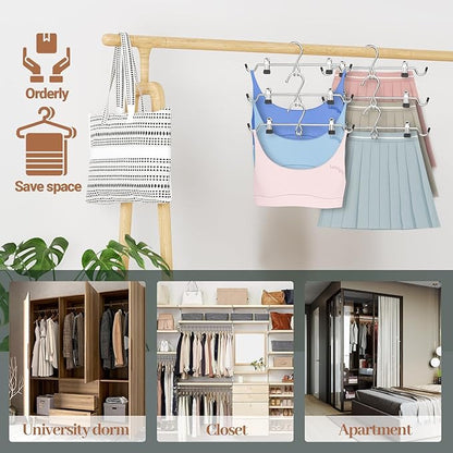Pants Hangers Space Saving,Stackable Skirt Hangers with Clips, Hanging Closet Organizer and Storage,Clothes Hangers, College Dorm Essentials Apartment Essentials- 8 Pack