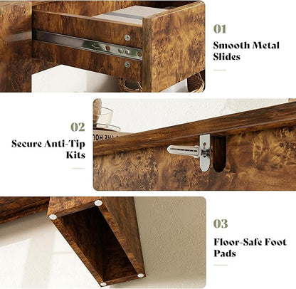 AMERLIFE 63" Burl Wood Console Table, Modern High Gloss Entryway Table with 2 Storage Drawers, Long Sofa Table Behind The Couch for Entrance, Hallway, Foyer, Living Room, Brown