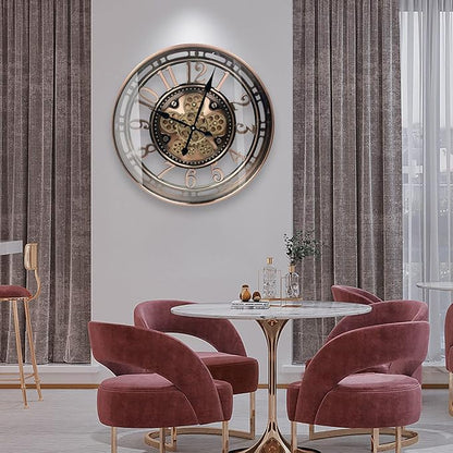 DORBOKER Real Moving Gears Wall Clock Large Modern Metal Clocks for Living Room Decor, Industrial Steampunk Unique Vintage Rustic Decorative Clock for Home Farmhouse Office, 21 Inch Red Copper Arabic