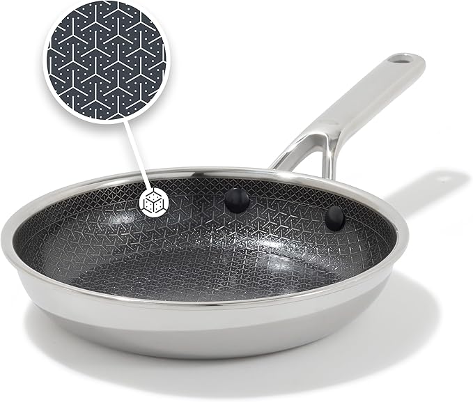 OXO Hybrid 8” Nonstick Stainless Steel Frying Pan, Durable PFAS-Free Ceramic Skillet, Stay-Cool Handle, Induction & All Cooktop Compatible, Dishwasher Safe, Mirror Polished Tri-Ply