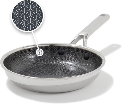 OXO Hybrid 8” Nonstick Stainless Steel Frying Pan, Durable PFAS-Free Ceramic Skillet, Stay-Cool Handle, Induction & All Cooktop Compatible, Dishwasher Safe, Mirror Polished Tri-Ply
