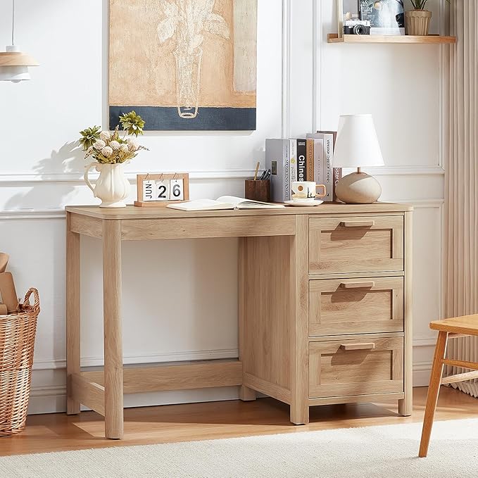 48'' Farmhouse Executive Desk with Storage, Wooden Home Office Desk with Drawer and Vintage Handle, Large Computer Writing Desk for Study, Bedroom, Living Room （Natural）
