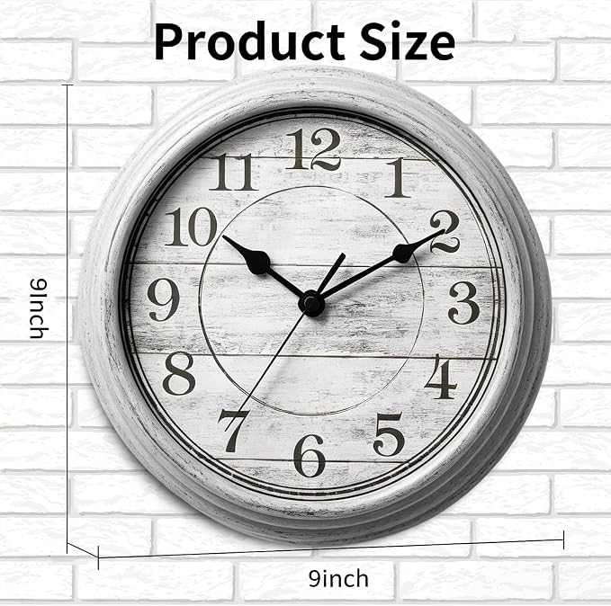 Wall Clock, 9 Inch Silent Wall Clocks Battery Operated, Decorative Clocks for Kitchen Living Room, Bedroom (Gray)