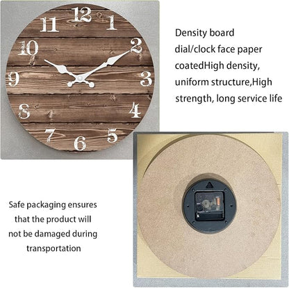 XFM Large Farmhouse Wall Clock Battery Operated 16 Inch Brown Wood Wall Clock Silent Non Ticking Rustic Wooden Wall Clocks for Kitchen Living Room Bedroom Decor