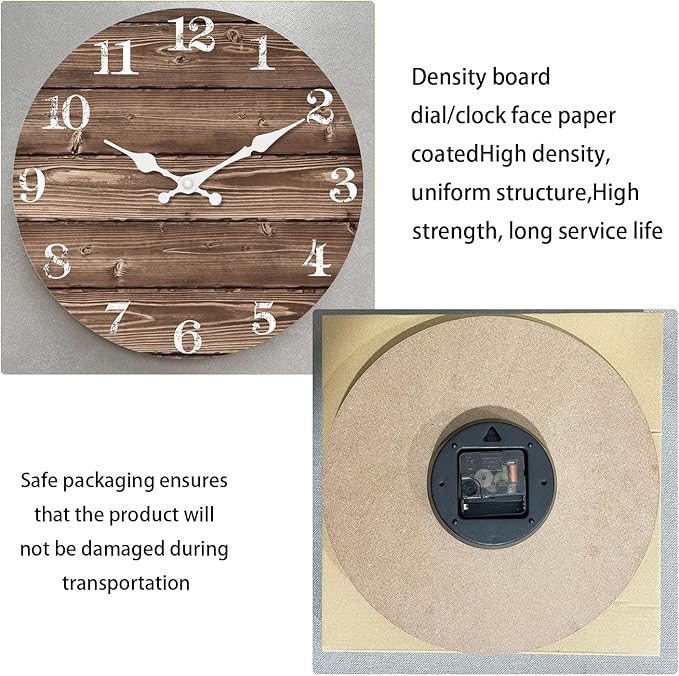 XFM Brown Wooden Wall Clock 12 Inch Silent Wall Clocks Battery Operated Decorative Farmhouse Small Rustic Wall Clock for Kitchen Living Room Office