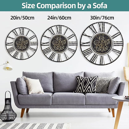 LEIKE Moving Gear Large Wall Clock 30inch/76cm Bronze, Decorative Wall Clocks for Living Room, Unique Farmhouse Steampunk Metal Wall Clock Decor, Office Wall Clocks