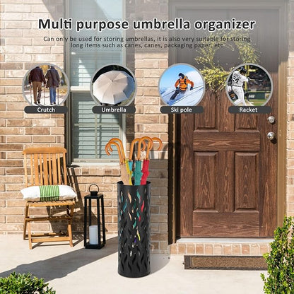 US Umbrella Stand Metal Umbrella Holder Hollowed Umbrella Rack Freestanding Umbrella Stand Rack Practical Umbrella Organizer Indoor Umbrella Storage Rack for Home Entryway(black-1-circular)
