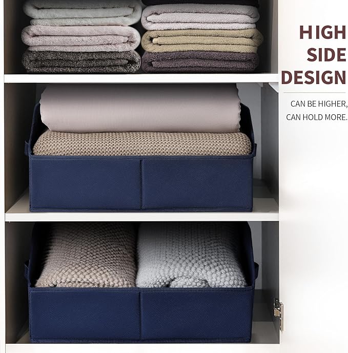 Homsorout Clothes Organizers and Storage - Fabric Storage Bins with Handles, Storage Baskets for Organizing, Trapezoid Storage Cubes for Blankets, Towels, Office, 6 Pack, Navy Blue