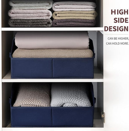 Homsorout Closet Baskets for Shelves Trapezoid - Decorative Storage Baskets with Handle, Closet Bins for Organization, Shelf Storage Bins for Clothes, Books, Home, Office, 3 Pack, Navy Blue