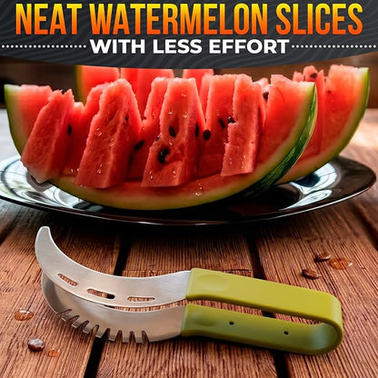 2-in-1 Watermelon Cutter Slicer Tool – Create Clean 1" Cubes & Slices with Watermelon Slicer for Cutting & Serving – Stainless Steel Fruit Cutter for 4th of July BBQ, Picnic, Camping & Snack Prep