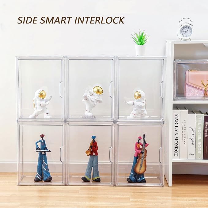 Purse Organizer for Closet, 5 Pack Clear Acrylic Display Case for Purse Handbag Storage, Stackable Purse Storage Boxes with Magnetic Door for Collectibles, Wallet, Cosmetic