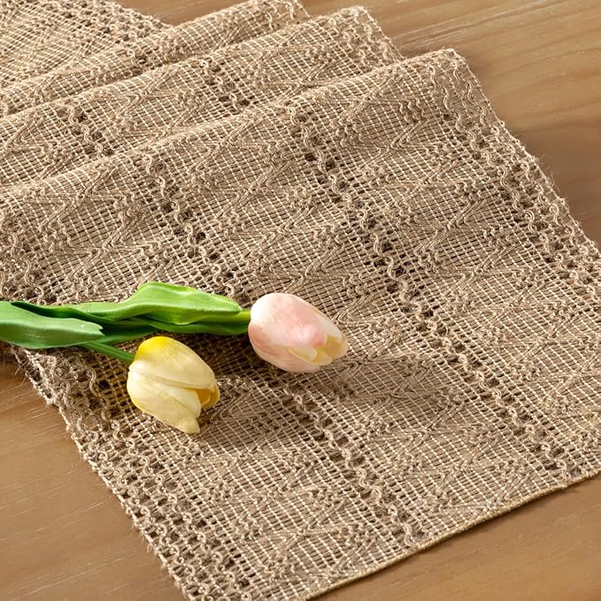 Socomi Boho Table Runner Valentine's Day Farmhouse Burlap Jute Bamboo Rustic Dining Kitchen Centerpiece Decor Long Macrame Woven Coffee Table Runner for Dresser Scarf Home Decor 12x108 inch