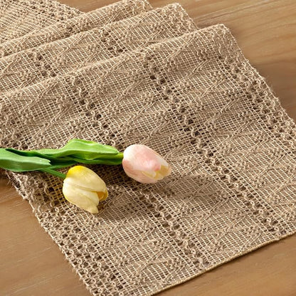 Socomi Boho Table Runner Valentine's Day Farmhouse Burlap Jute Bamboo Rustic Dining Kitchen Centerpiece Decor Long Macrame Woven Coffee Table Runner for Dresser Scarf Home Decor 12x108 inch