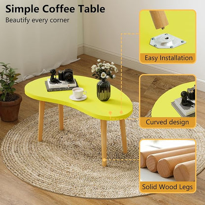 Mango Coffee Table Low Table with 4 Solid Wood Sturdy Legs,Floor Table Desk for Sitting on The Floor,19.7"D x 31.5"W x 16"H Inches,Living Room/Toy room Furniture,Rental house Furniture (Yellow)