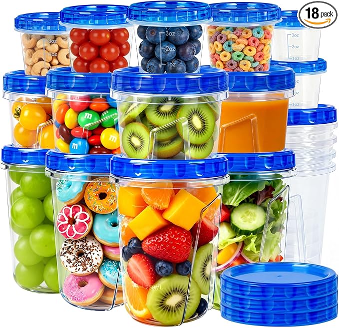 18 Pack Reusable Freezer Storage Containers with Twist Top Lids Airtight(34oz/17oz/4oz), Plastic Food Storage Containers with Lids for Meal Prep Soup Snack Fruit, Soup Container Freezer Microwave Safe
