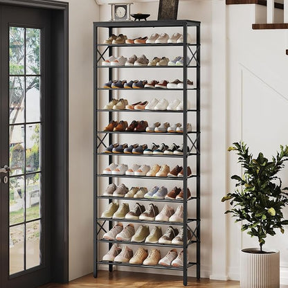 YATINEY 12 Tier Shoe Rack, Large Capacity Shoe Storage Organizer Holds 48 Pairs, Sturdy and Stable, for Entryway, Hallway, Closet, Dorm Room, Black SS12BB