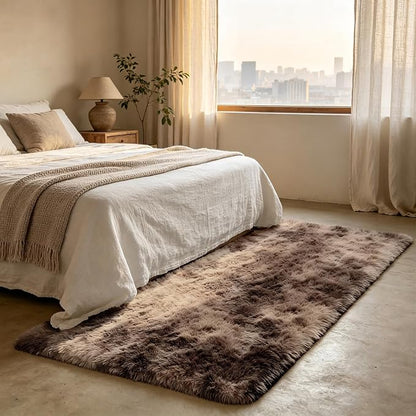 Shag Runner Rug for Bedroom Living Room 2x6 Upgrade Non-Slip Fluffy Soft Bedside Rugs,Shaggy Mottling Brown Carpet for Livingroom Dorm Home Decor Aesthetic