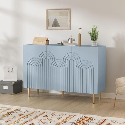 ARTPOWER 47" Accent Cabinet with Cloud Relief, Sideboard Buffet Cabinet with 3 Doors, Modern Decorative Credenza with Storage for Living Room, Kitchen, Dining Room, Hallway, Entryway, Blue