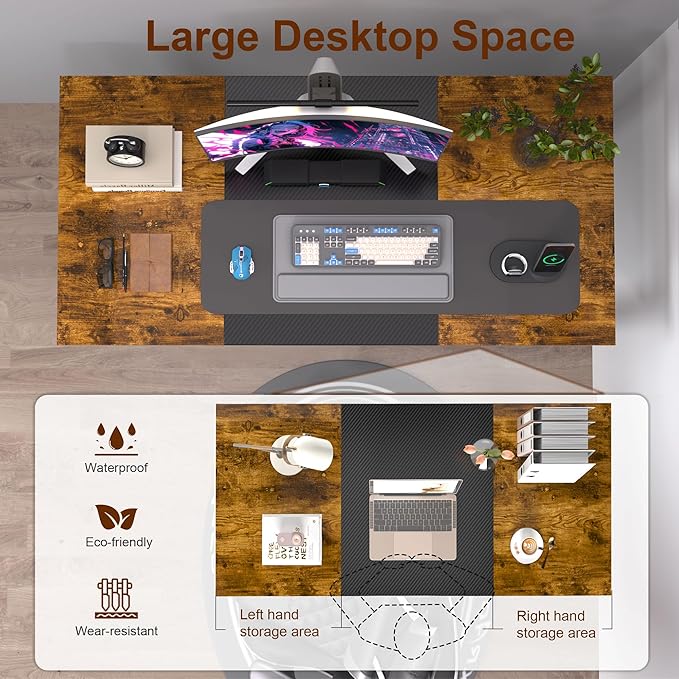 Computer Desk, 55 Inch Large Home Office Desks, Computer Desk for Home Office, Work Desks Table w/Metal Frame and Corner Reinforcement Structure, Large Legroom Spread Out for Writing Study