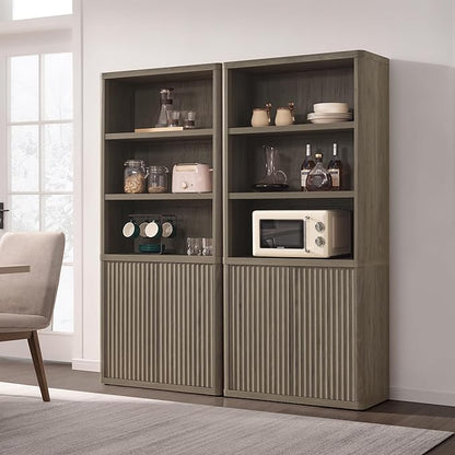 SICOTAS Book Shelf with Doors 71" Tall 6 Tier Bookshelf with Adjustable Shelves Fluted Booshelves & Bookcases Modern Book Case with Large Storage Display Cabinet for Living Room Home Office Bedroom