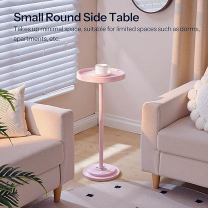 HOOBRO Small Round Side Table, Drink Table, Coffee Martini Table with Pedestal Accent for Small Spaces in Living Room, Bedroom, Sofa Couch, Pink KK168BZ01
