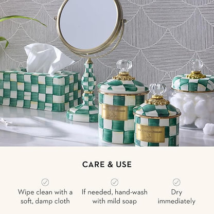 MACKENZIE-CHILDS Boutique Square Tissue-Box Cover, Tissue Holder for Home Decor, Green-and-White Emerald Check