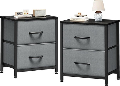 Sweetcrispy Nightstand Set of 2 with 2 Storage Drawers, 20" Height Small Bed Side Furniture End Table, Wooden Top Fabric Cabinet Kids Mini Dresser for Bedroom, Closet, Entryway, College Dorm