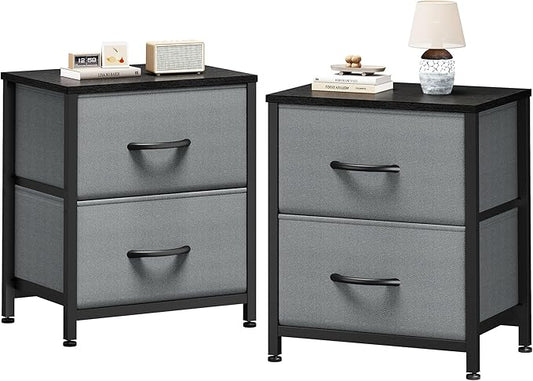 Sweetcrispy Nightstand Set of 2 with 2 Storage Drawers, 20" Height Small Bed Side Furniture End Table, Wooden Top Fabric Cabinet Kids Mini Dresser for Bedroom, Closet, Entryway, College Dorm