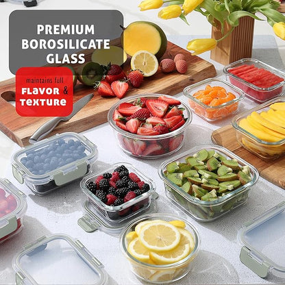 Nestl 24pc Glass Storage Containers with Lids, 12 Glass Food Storage Containers with 12 Airtight Lids for Pantry & Kitchen, Meal Prep Containers for Lunch, Oven Microwave & Dishwasher Safe, Sage Green