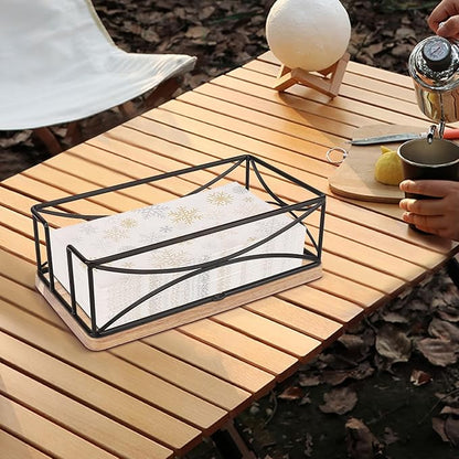 Livabber Guest Napkin Holder, Metal Bathroom Paper Hand Towel Storage Modern Napkin Tray Caddy for Countertop, Table Kitchen, Dinning Room (Black, Wooden Base)