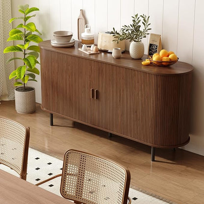 ONBRILL 63" Sideboard Buffet Cabinet with Storage, Storage Cabinet with Sliding Door & Adjustable Shelf, Modern Accent Coffee Bar Console Table for Kitchen, Entryway, Walnut
