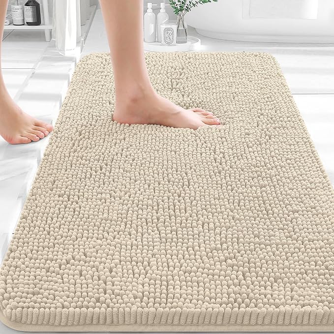 OLANLY Bathroom Rugs 32x20, Extra Soft Absorbent Chenille Bath Rugs, Rubber Backing Quick Dry, Machine Washable Bath Mats for Bathroom Floor, Tub and Shower, Home Decor Accessories, Sand