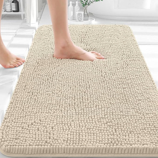 OLANLY Bathroom Rugs 32x20, Extra Soft Absorbent Chenille Bath Rugs, Rubber Backing Quick Dry, Machine Washable Bath Mats for Bathroom Floor, Tub and Shower, Home Decor Accessories, Sand