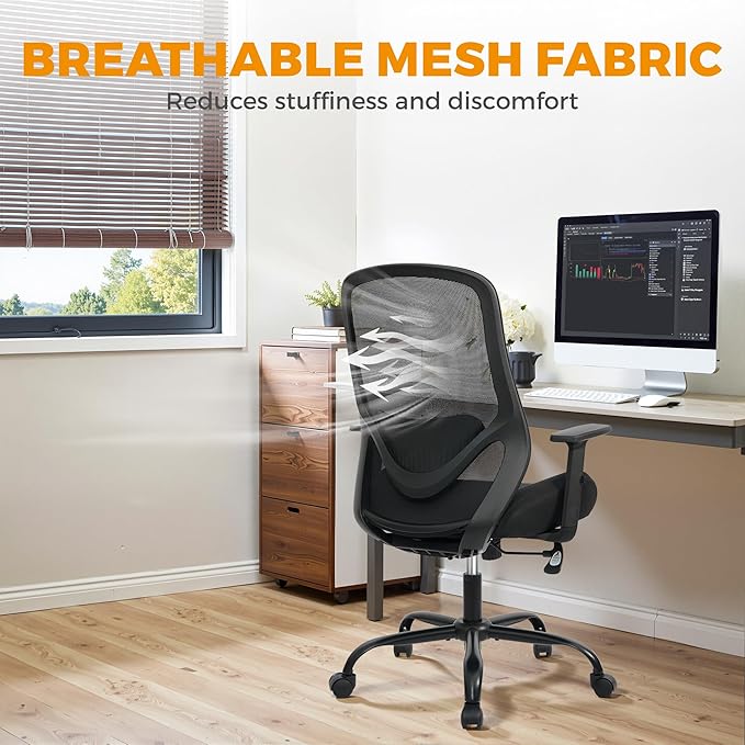 High Back Office Chair, Big and Tall Office Chair Ergonomic Comfy Chair Executive Desk Chair for Heavy Duty People 450Lbs Computer Chair with Adjustable Lumbar Support & Flip-up Arms